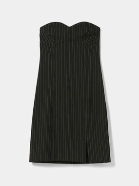 Bershka Black Strapless Pinstripe Mini Dress